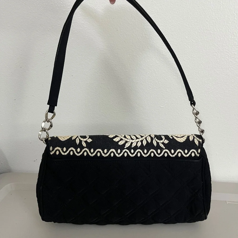 Vera Bradley Juliet Gala Shoulder‎ Bag Black Quilted Floral Embroidered Boho